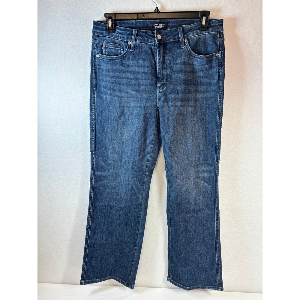 Judy Blue Women's Straight Fit Dark Wash Blue Denim Jeans Zip Button 5-Pocket